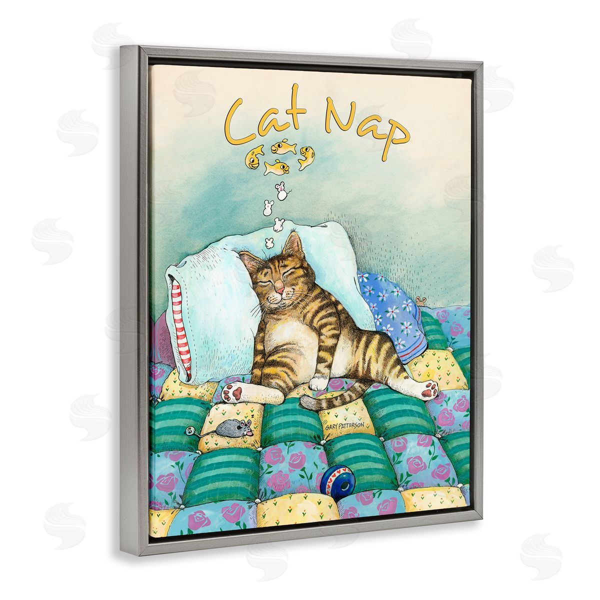 Cat Nap Funny Cat Pet Grey Floating Frame Canvas Wall Art, Home Decor by Gary Patterson