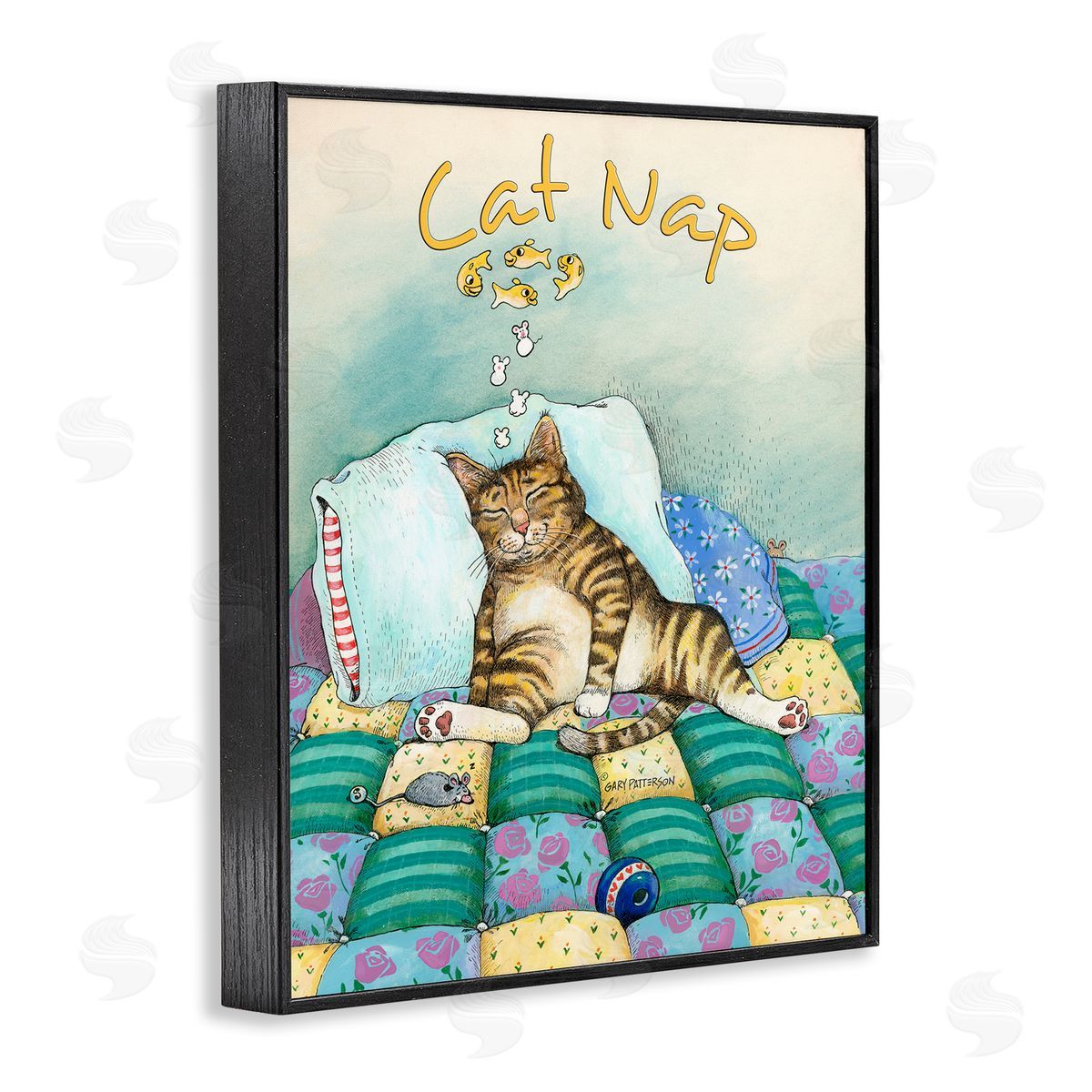 Cat Nap Funny Cat Pet Black Frame Print Wall Art, Home Decor by Gary Patterson