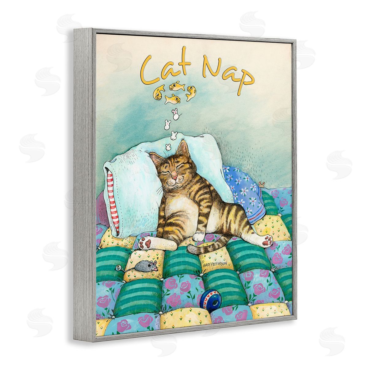 Cat Nap Funny Cat Pet Grey Frame Print Wall Art, Home Decor by Gary Patterson