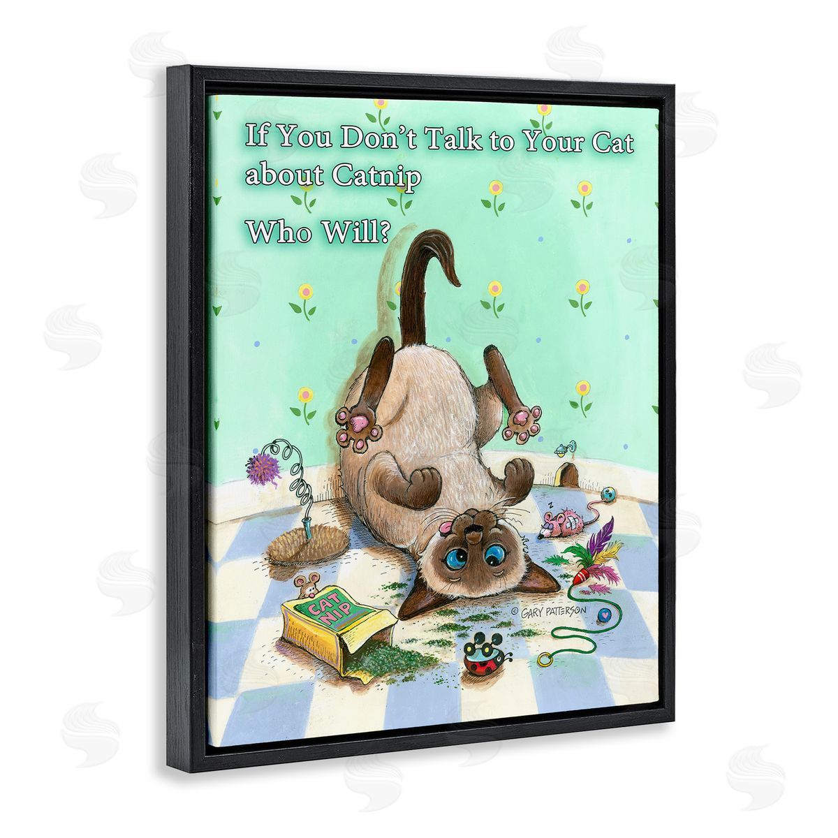 Catnip Funny Cat Pet Black Floating Frame Canvas Wall Art, Home Decor by Gary Patterson
