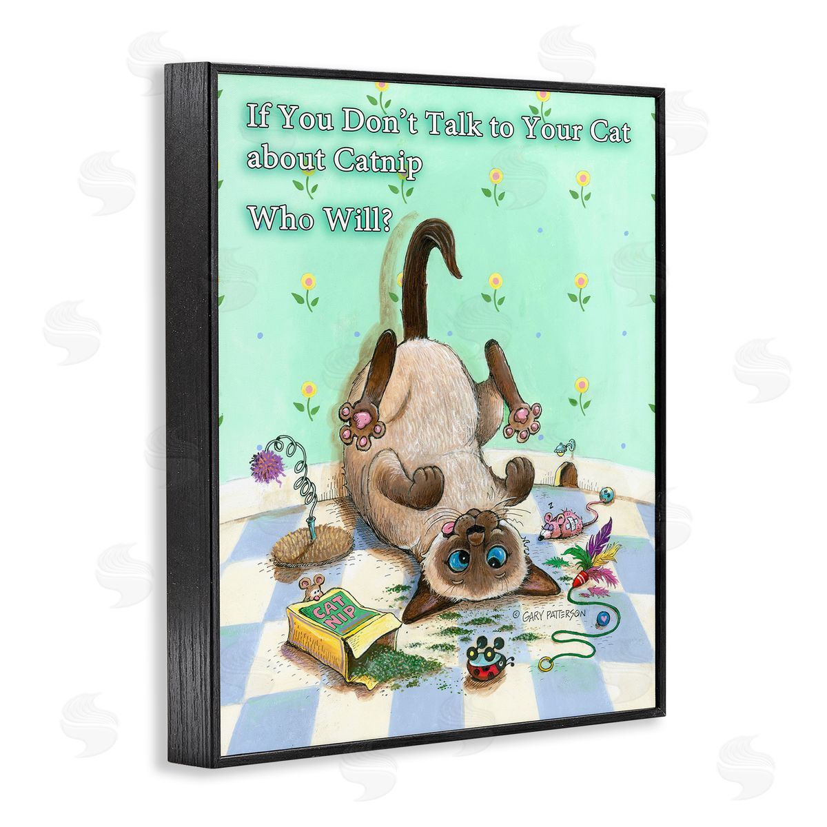 Catnip Funny Cat Pet Black Frame Print Wall Art, Home Decor by Gary Patterson