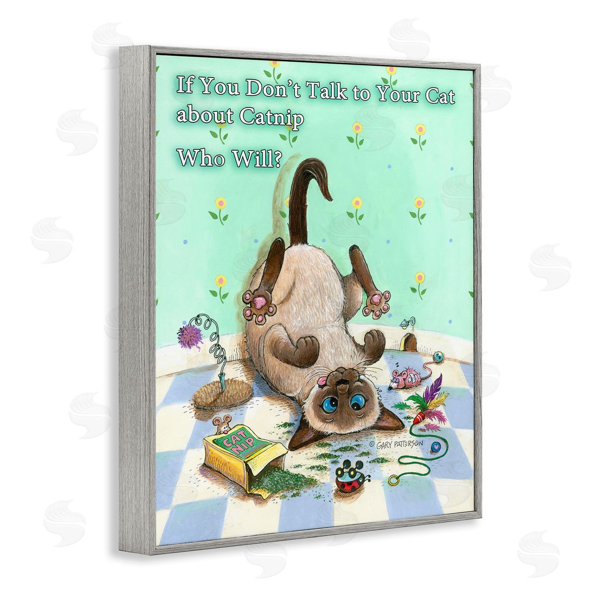 Catnip Funny Cat Pet Grey Frame Print Wall Art, Home Decor by Gary Patterson