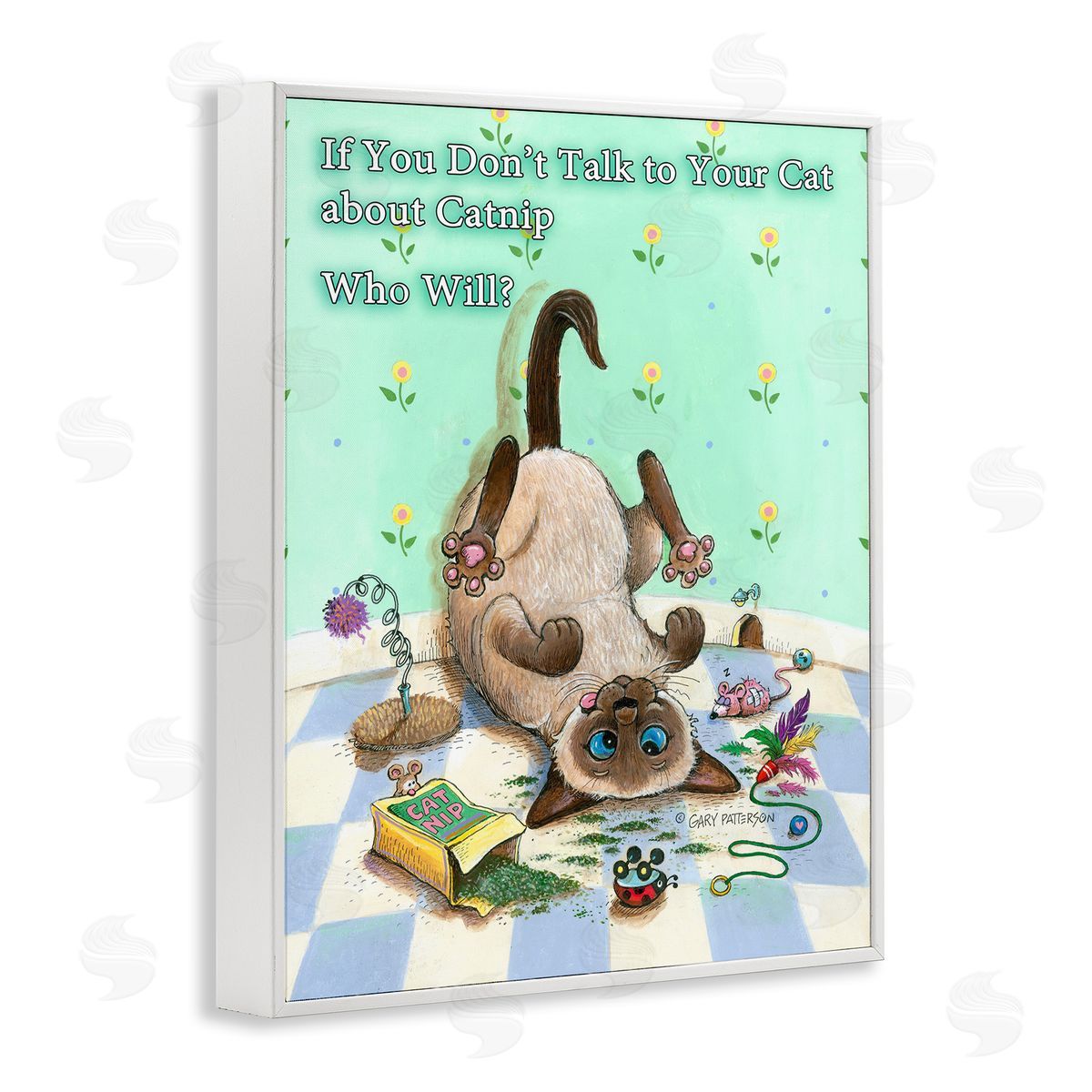 Catnip Funny Cat Pet White Frame Print Wall Art, Home Decor by Gary Patterson