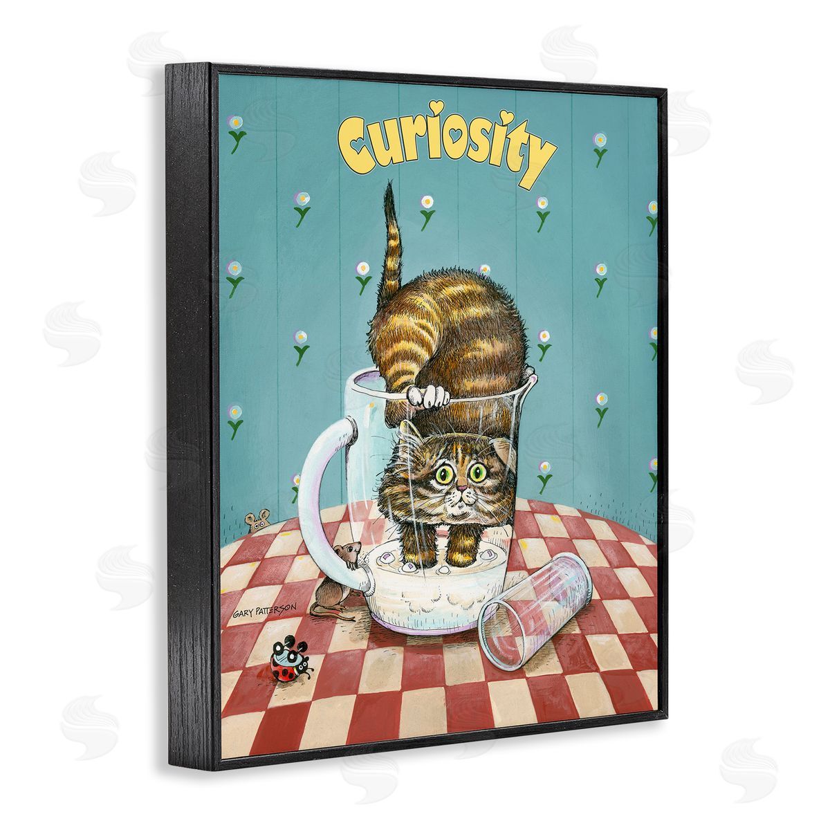 Curiosity Funny Cat Pet Black Frame Print Wall Art, Home Decor by Gary Patterson