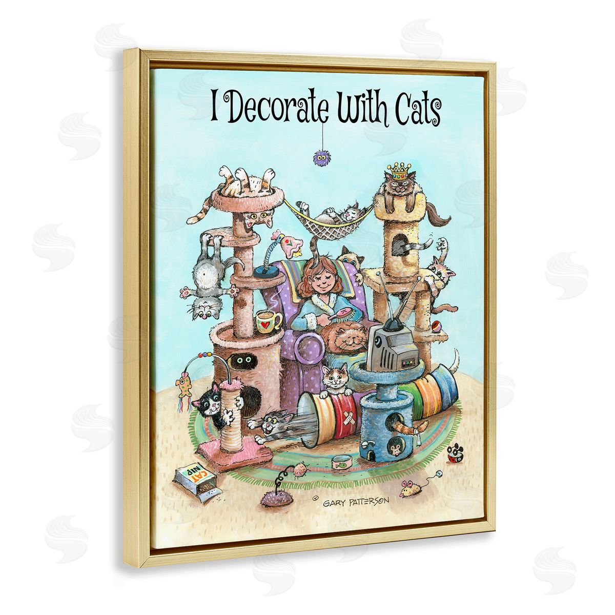 Decorate With Cats Funny Gold Floating Frame Canvas Wall Art, Home Decor by Gary Patterson