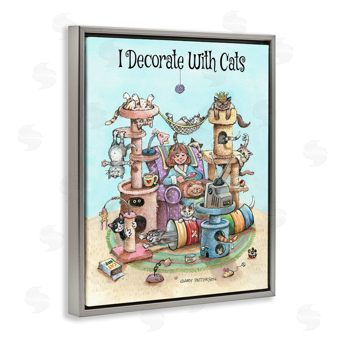 Decorate With Cats Funny Grey Floating Frame Canvas Wall Art, Home Decor by Gary Patterson