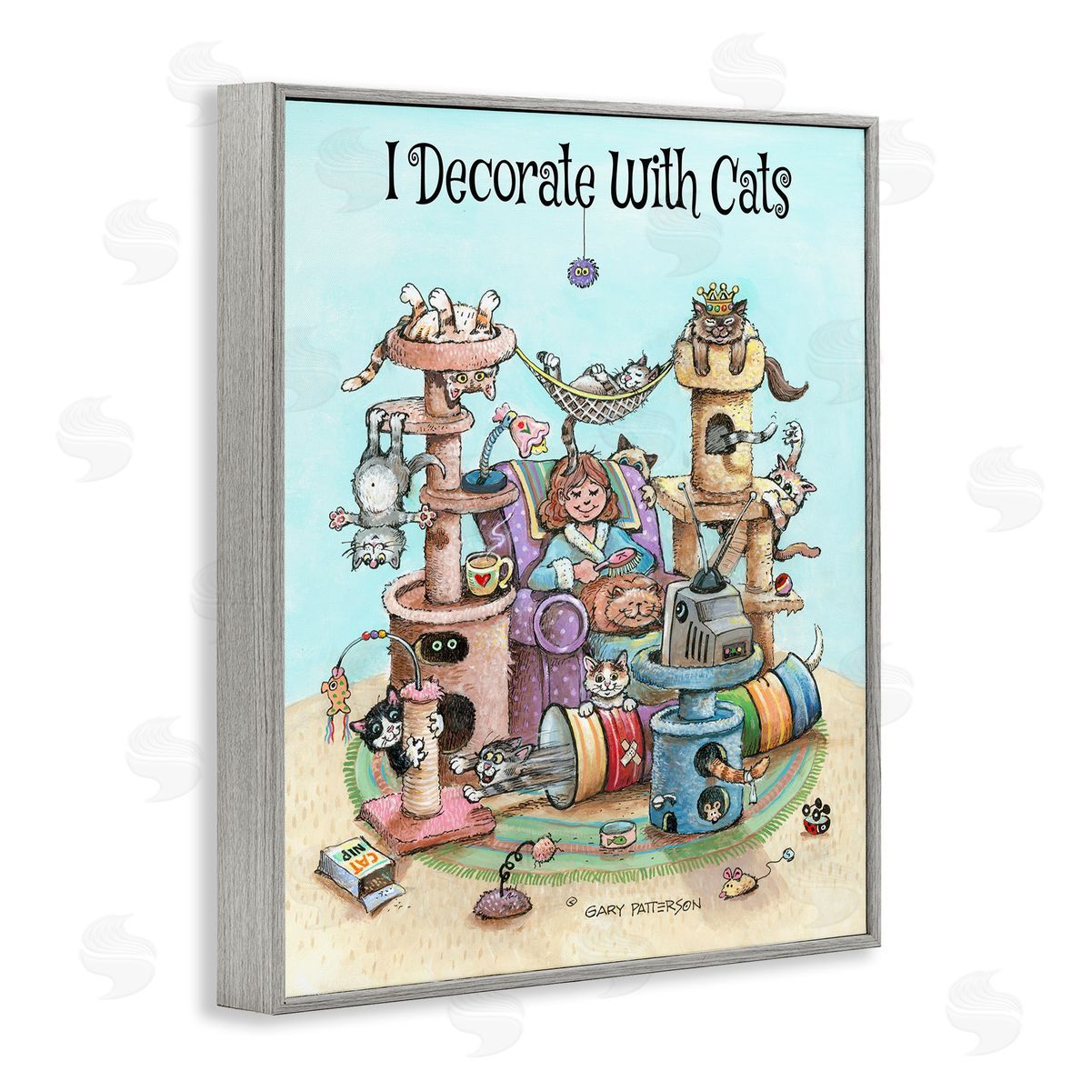 Decorate With Cats Funny Grey Frame Print Wall Art, Home Decor by Gary Patterson