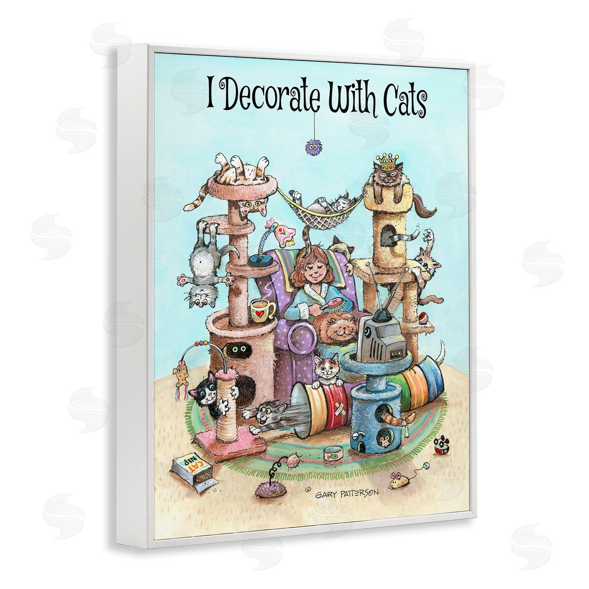 Decorate With Cats Funny White Frame Print Wall Art, Home Decor by Gary Patterson