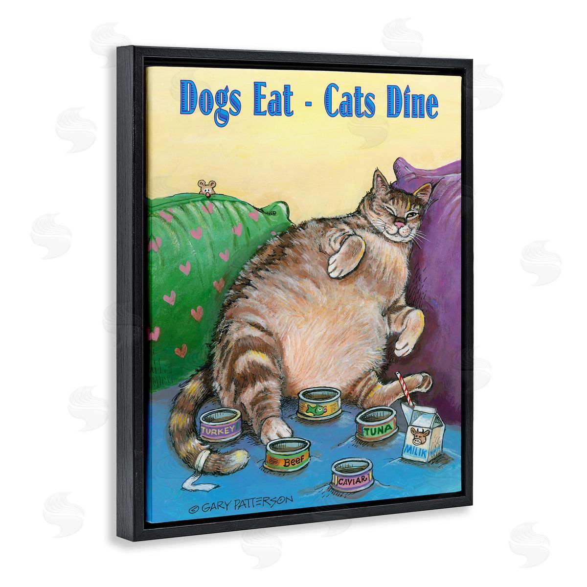 Dogs Eat Cats Dine Funny Pet Black Floating Frame Canvas Wall Art, Home Decor by Gary Patterson