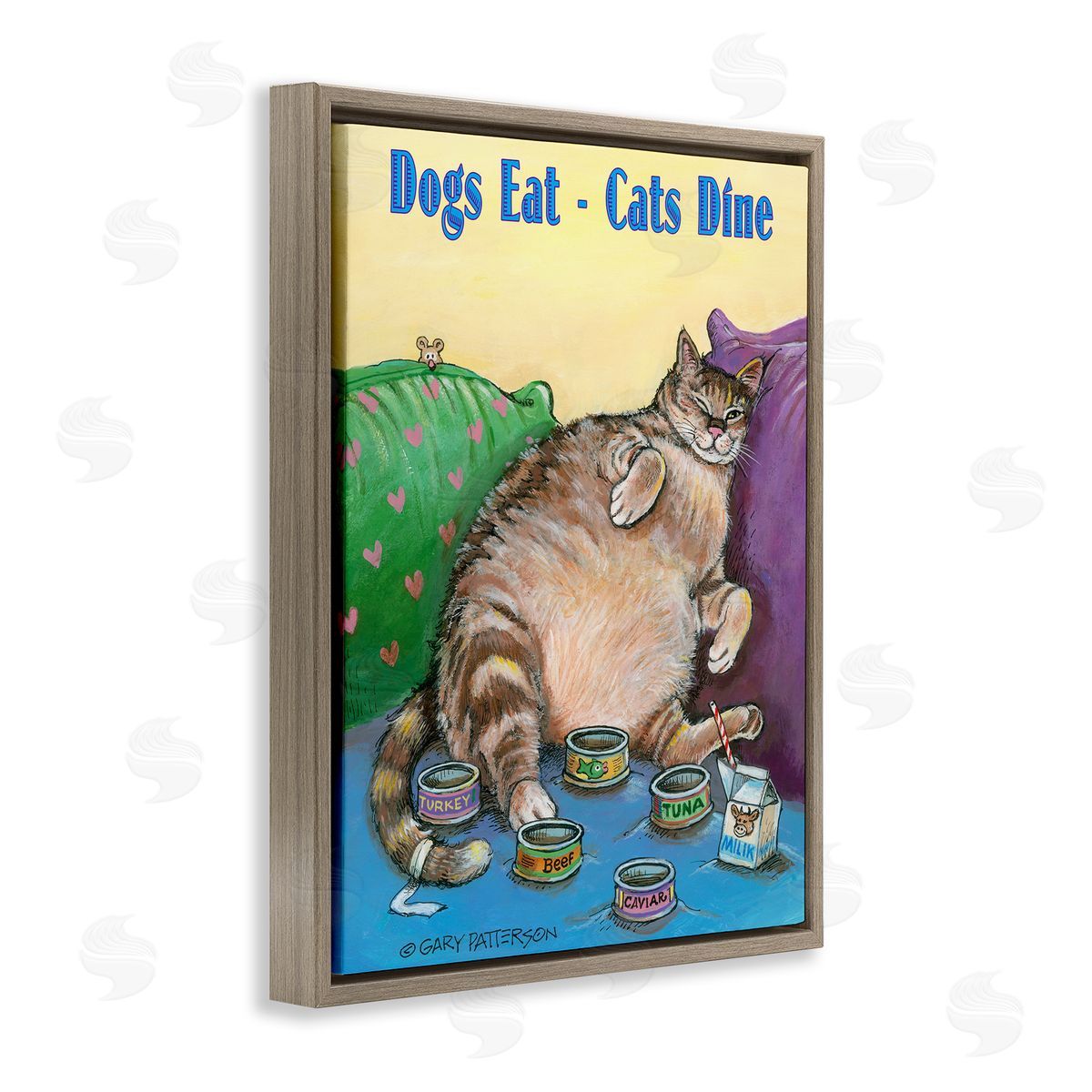 Dogs Eat Cats Dine Funny Pet Brown Floating Frame Canvas Wall Art, Home Decor by Gary Patterson