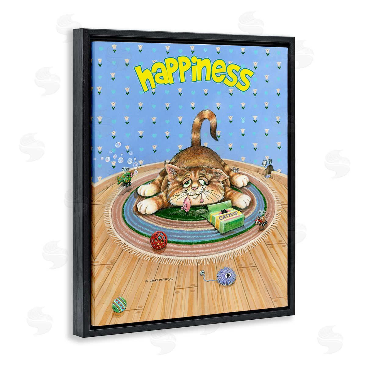 Happiness Funny Cat Pet Black Floating Frame Canvas Wall Art, Home Decor by Gary Patterson