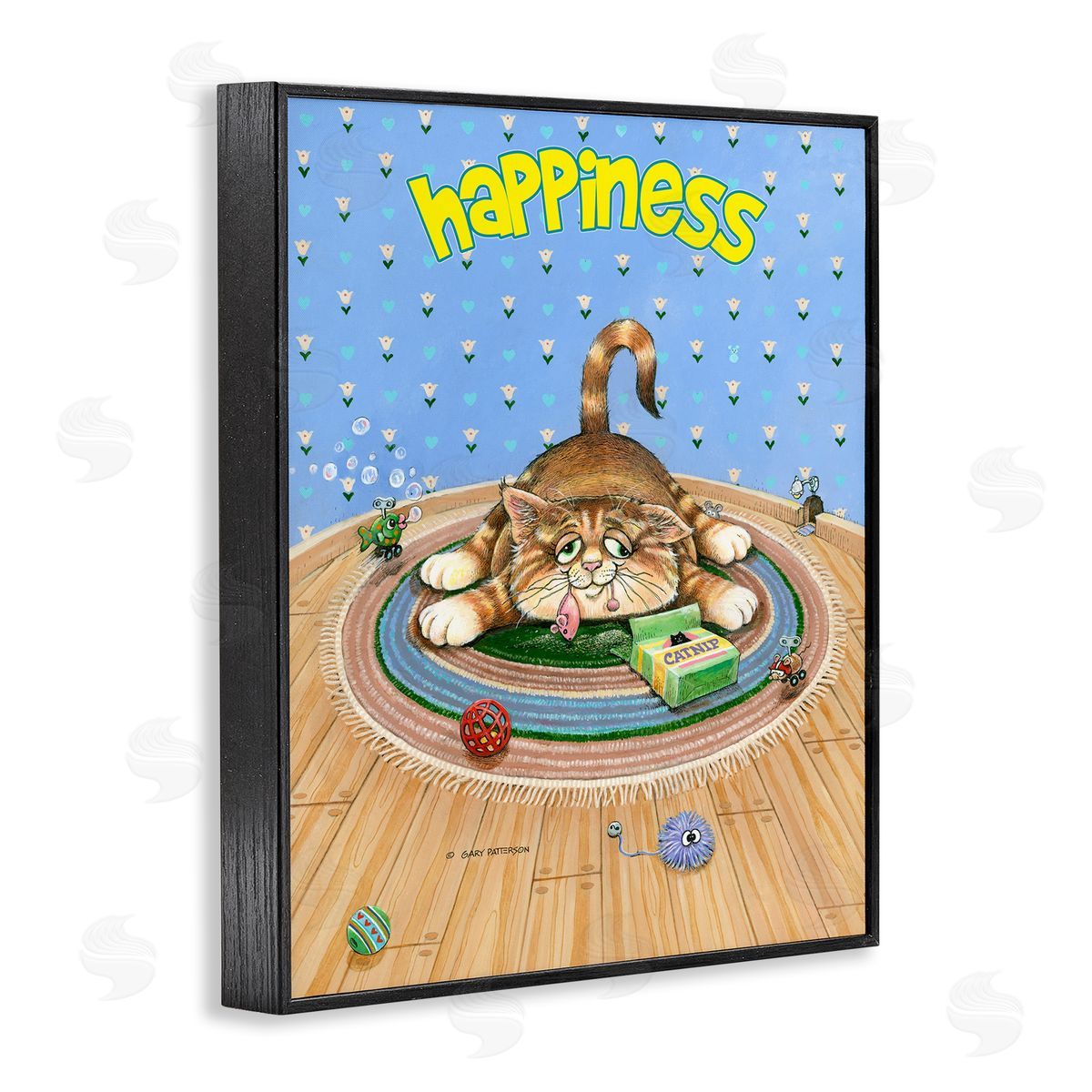 Happiness Funny Cat Pet Black Frame Print Wall Art, Home Decor by Gary Patterson