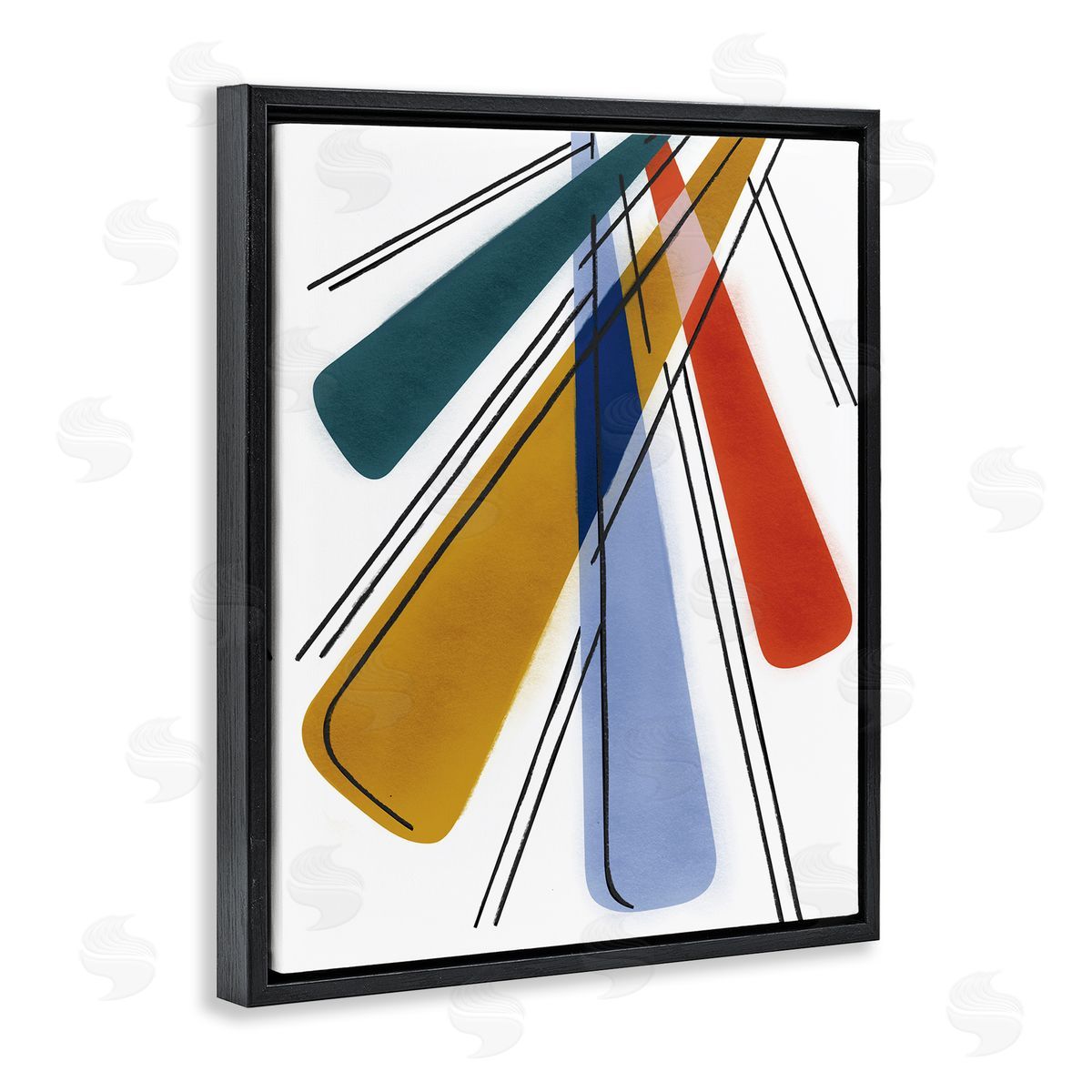 Abstract Primary Color Rays Black Floating Frame Canvas Wall Art, Home Decor by Stupell Studio