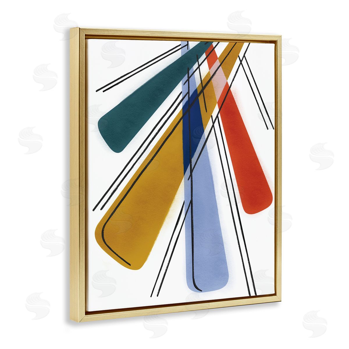 Abstract Primary Color Rays Gold Floating Frame Canvas Wall Art, Home Decor by Stupell Studio