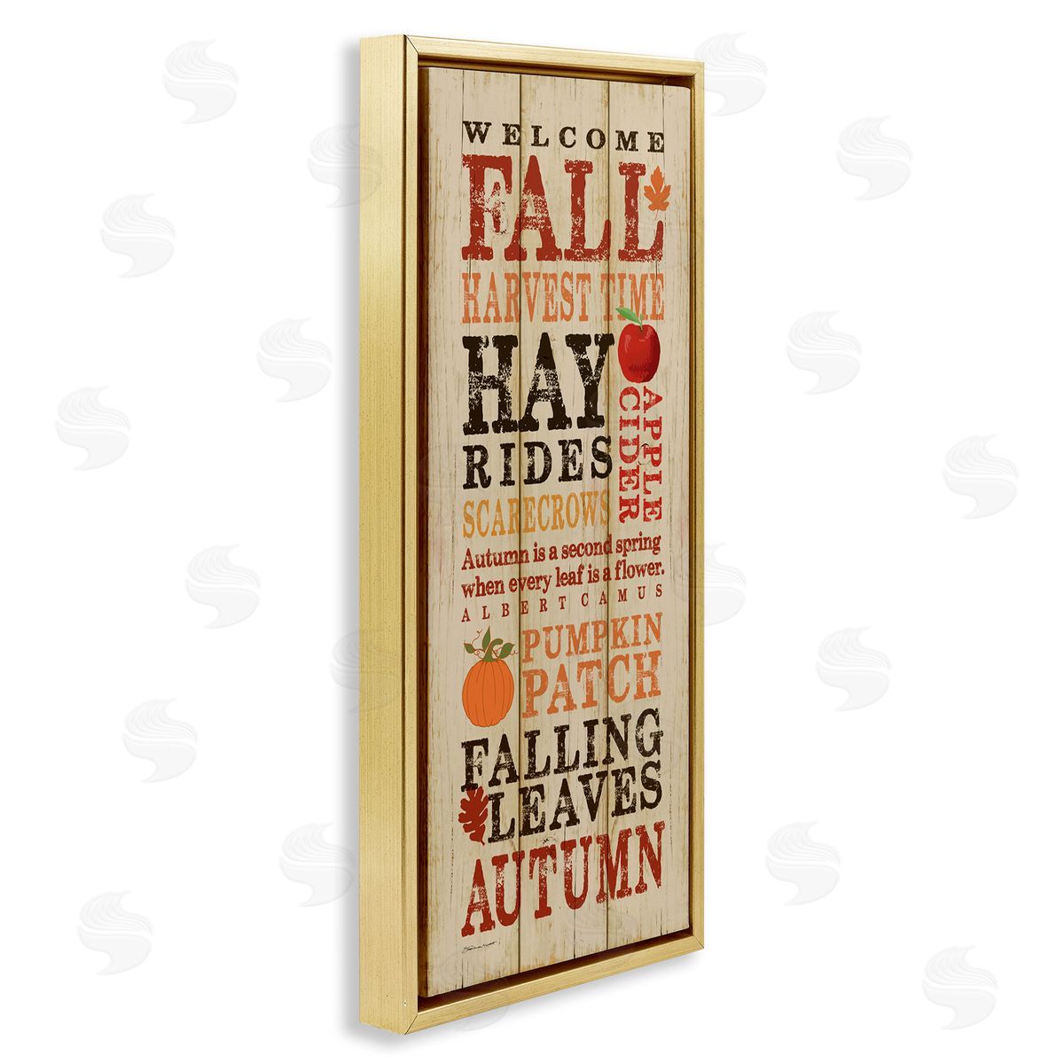 Welcome Fall Autumn List Gold Floating Frame Canvas Wall Art, Home Decor by Stephanie Workman Marrott
