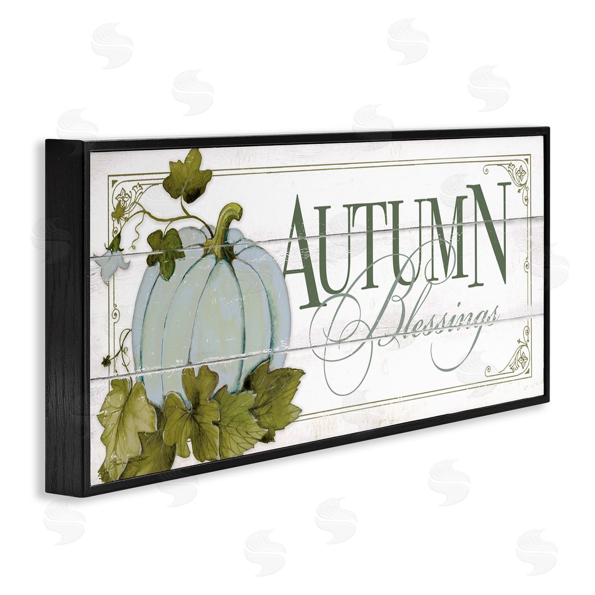 Autumn Blessings Blue Pumpkin Black Frame Print Wall Art, Home Decor by Stephanie Workman Marrott