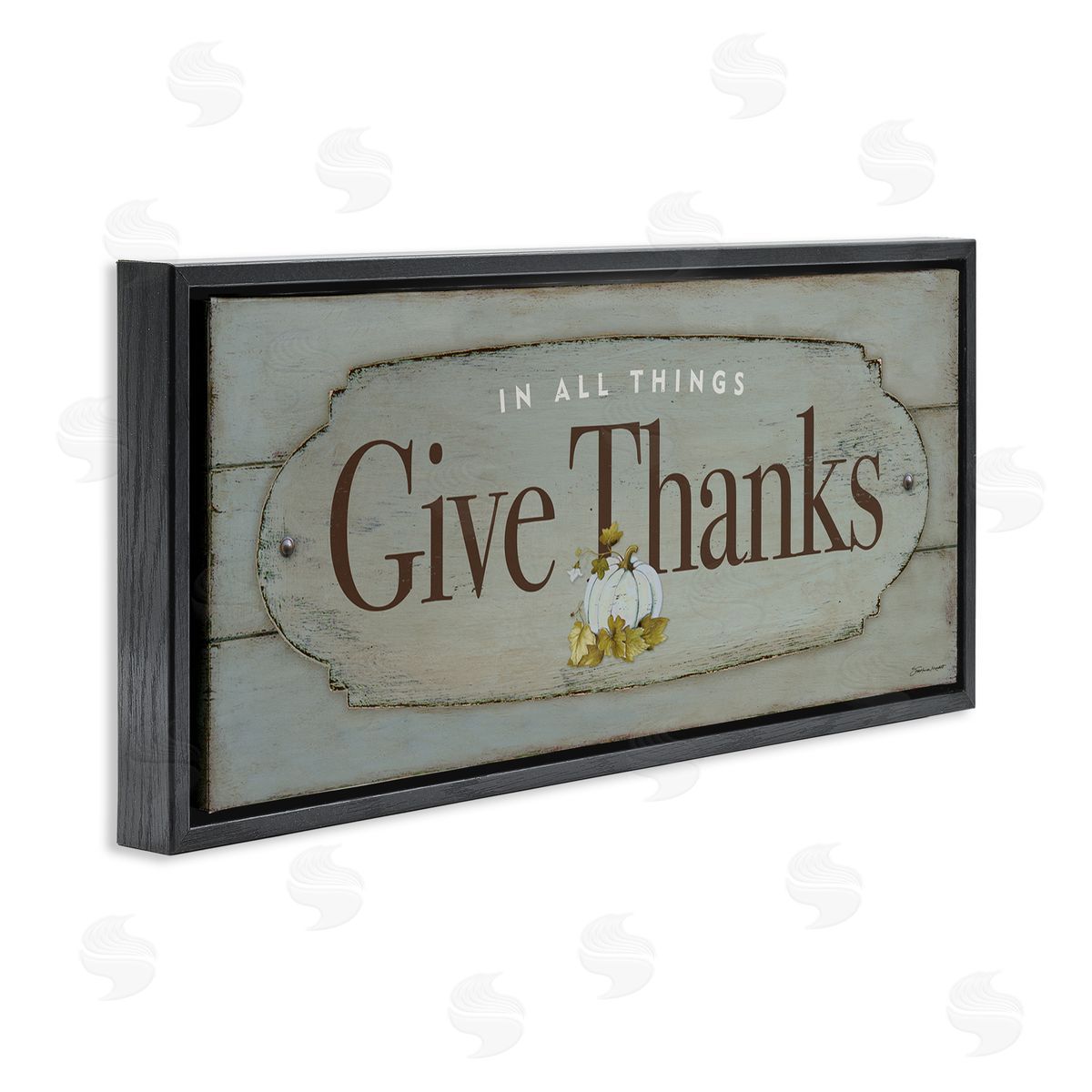 Give Thanks Distressed Grey Black Floating Frame Canvas Wall Art, Home Decor by Stephanie Workman Marrott