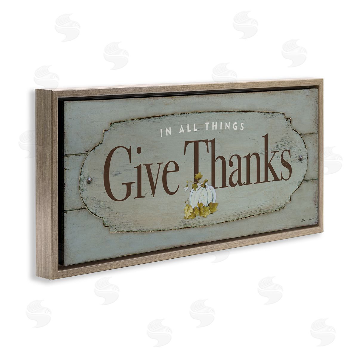 Give Thanks Distressed Grey Brown Floating Frame Canvas Wall Art, Home Decor by Stephanie Workman Marrott