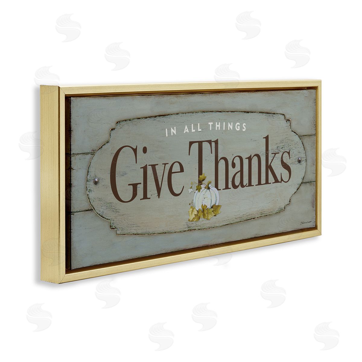 Give Thanks Distressed Grey Gold Floating Frame Canvas Wall Art, Home Decor by Stephanie Workman Marrott