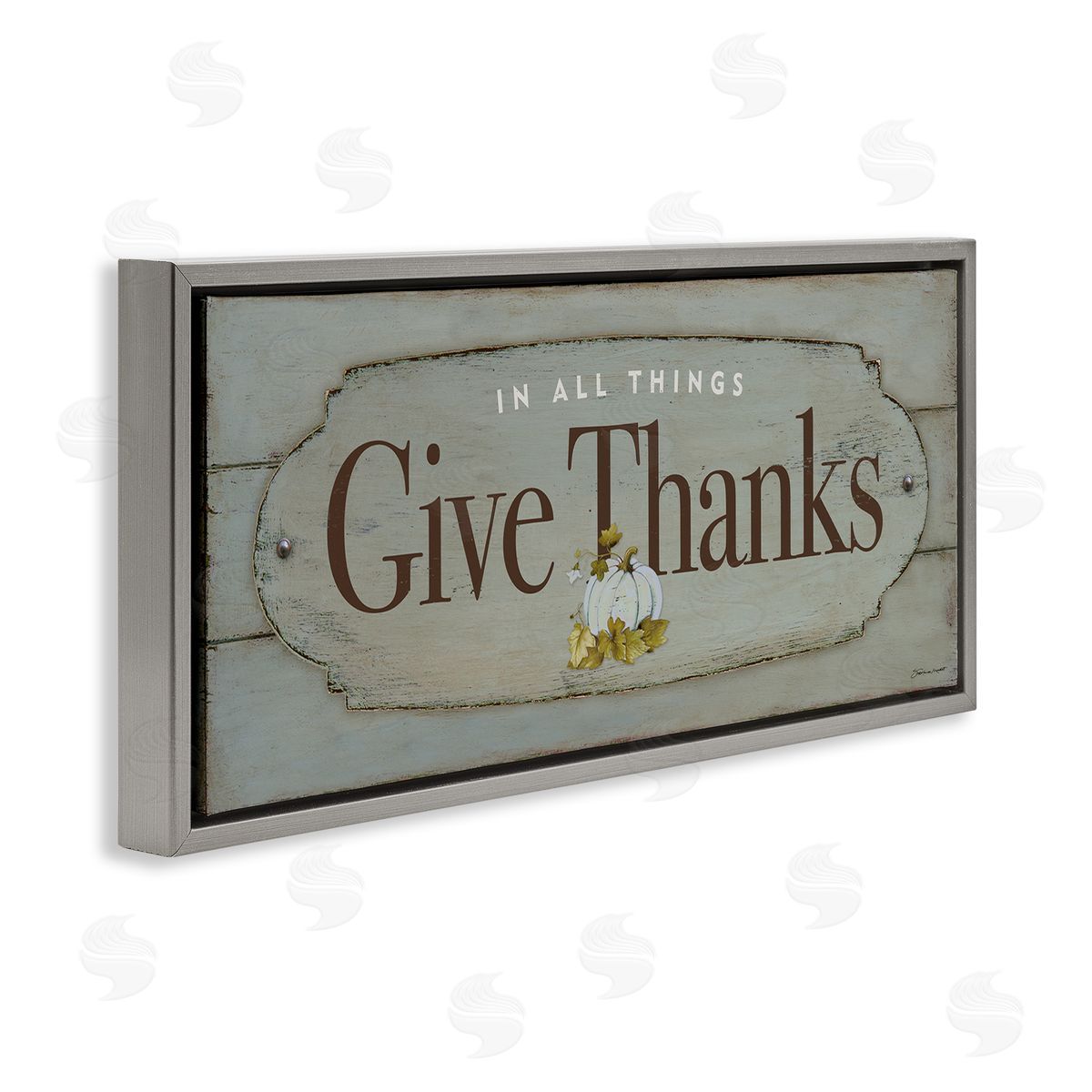 Give Thanks Distressed Grey Grey Floating Frame Canvas Wall Art, Home Decor by Stephanie Workman Marrott