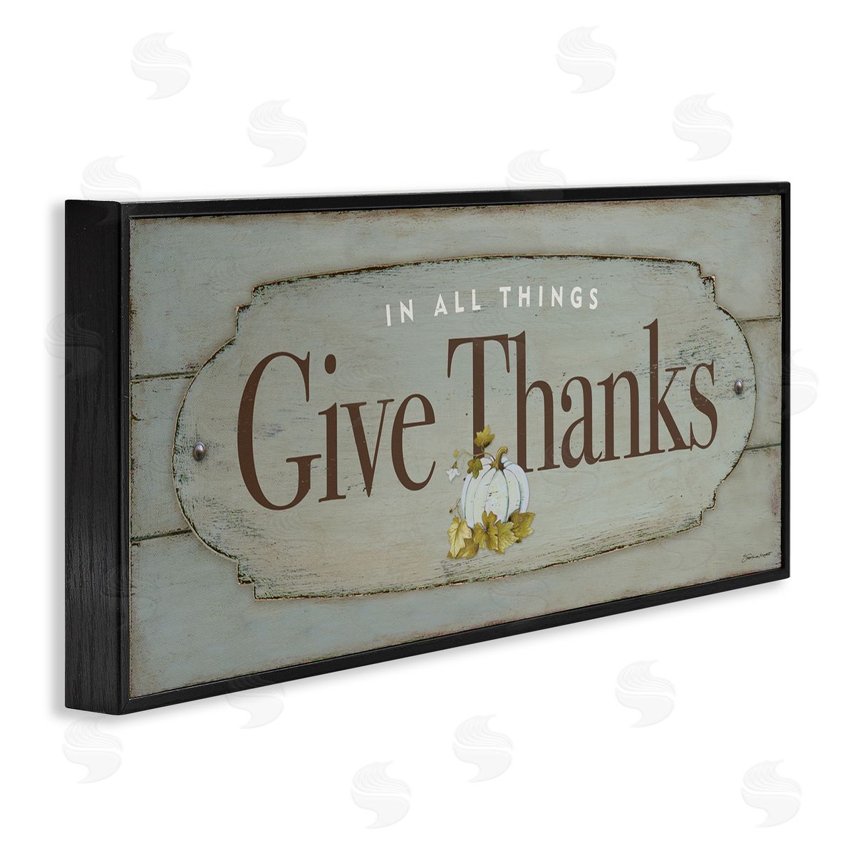 Give Thanks Distressed Grey Black Frame Print Wall Art, Home Decor by Stephanie Workman Marrott