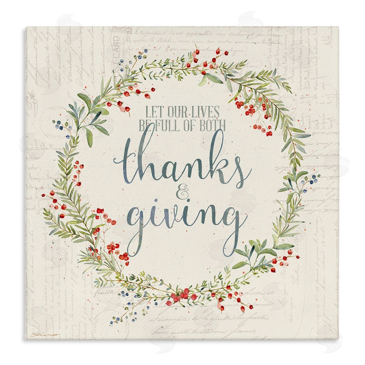 Thanks & Giving Autumn Phrase Canvas Wall Art, Home Decor by Stephanie Workman Marrott