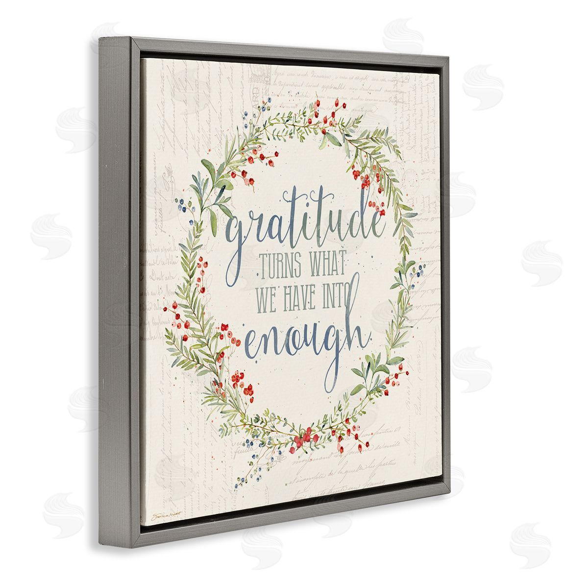 Gratitude Enough Fall Seasonal Grey Floating Frame Canvas Wall Art, Home Decor by Stephanie Workman Marrott