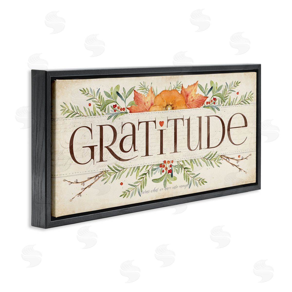Seasonal Gratitude Floral Leaves Black Floating Frame Canvas Wall Art, Home Decor by Stephanie Workman Marrott