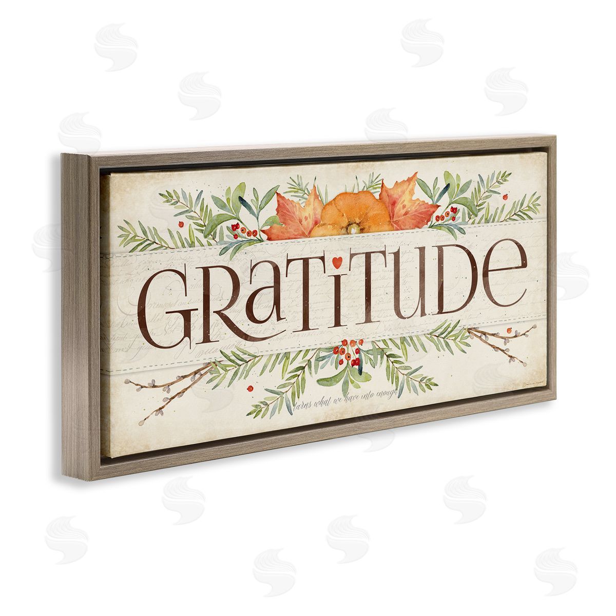 Seasonal Gratitude Floral Leaves Brown Floating Frame Canvas Wall Art, Home Decor by Stephanie Workman Marrott