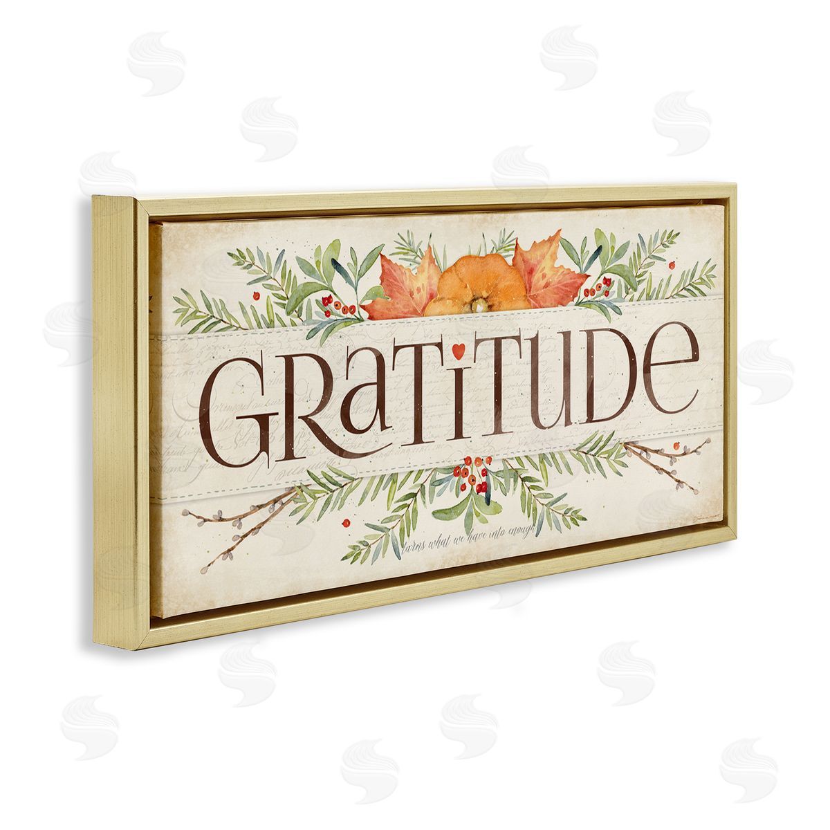 Seasonal Gratitude Floral Leaves Gold Floating Frame Canvas Wall Art, Home Decor by Stephanie Workman Marrott