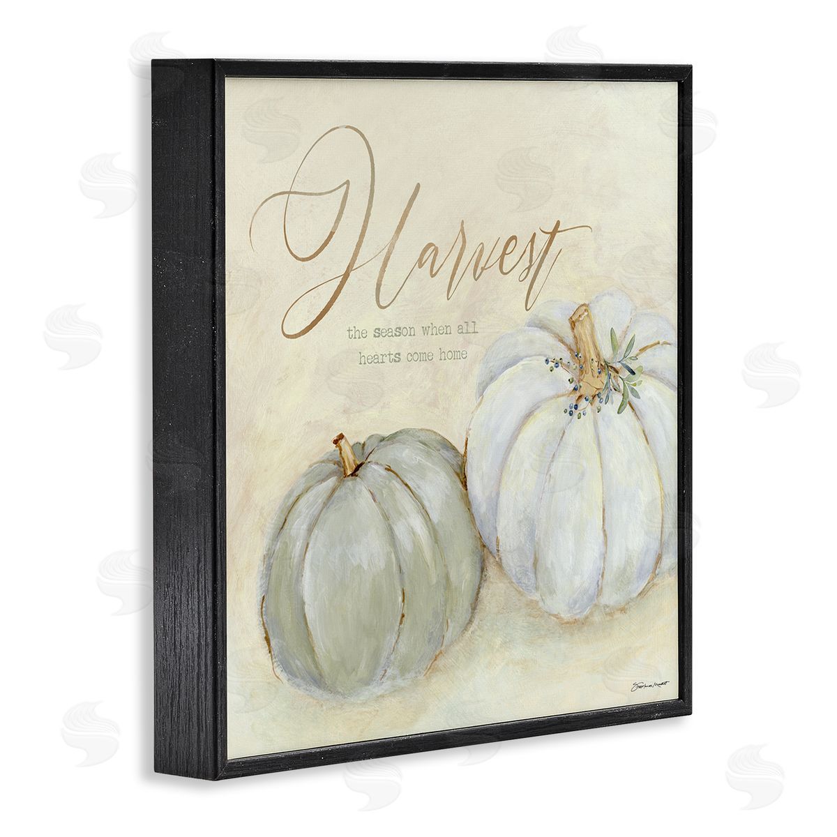 Harvest Pumpkins Autumn Seasonal Black Frame Print Wall Art, Home Decor by Stephanie Workman Marrott
