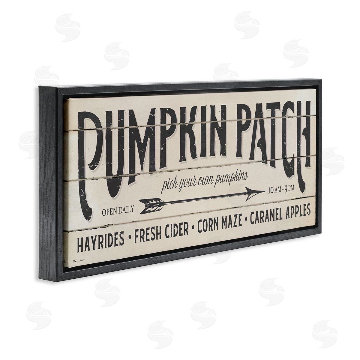 Pumpkin Patch Autumn Sign Black Floating Frame Canvas Wall Art, Home Decor by Stephanie Workman Marrott