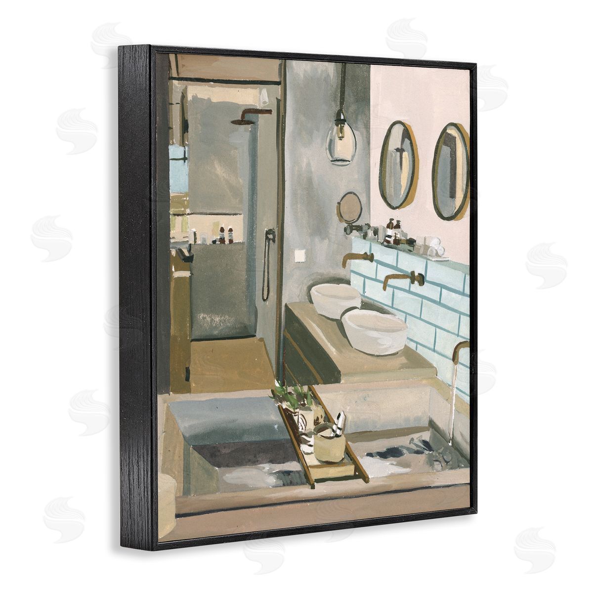 Running Bath Bathroom Interior Black Frame Print Wall Art, Home Decor by Melissa Wang