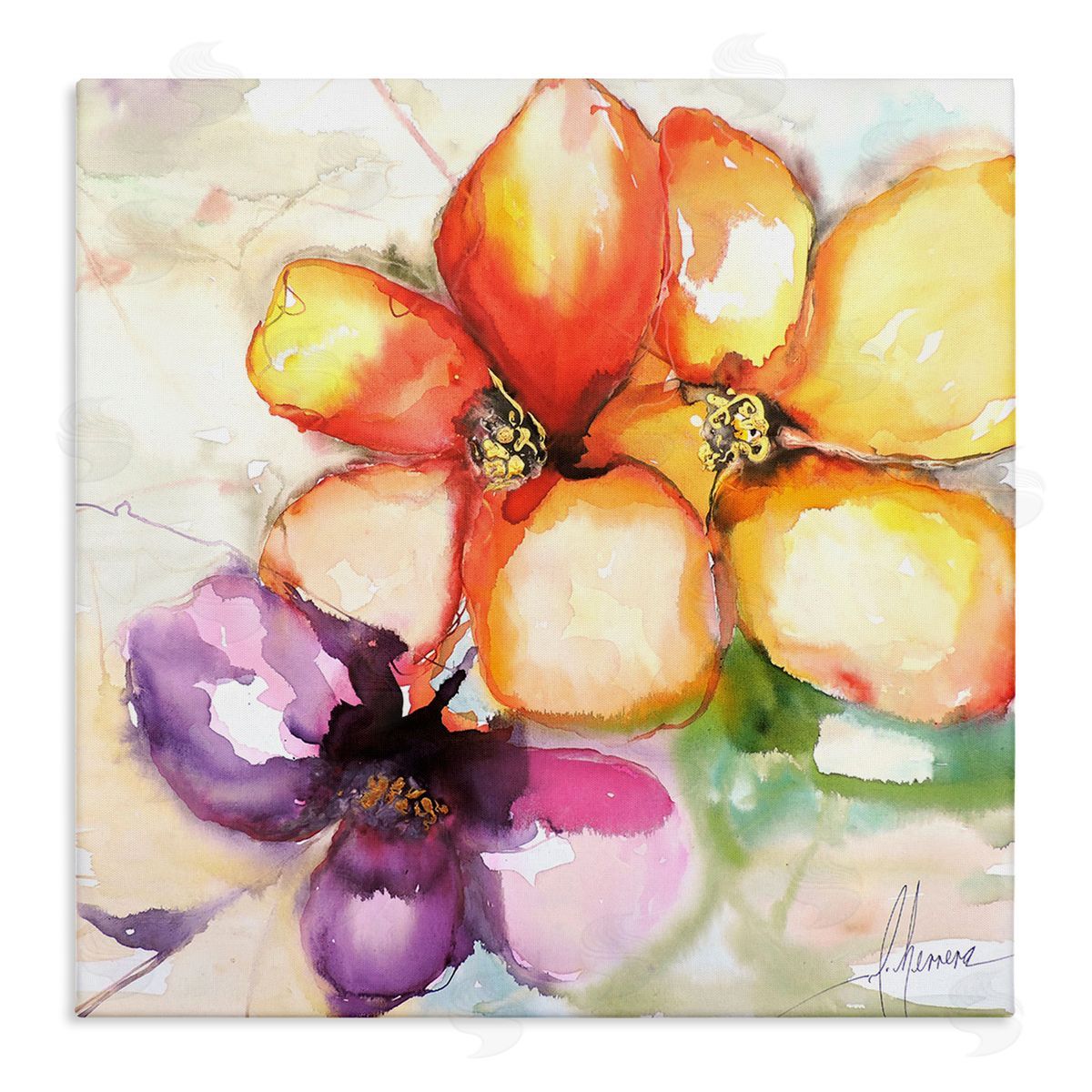 Warm Abstract Orange Flowers Canvas Wall Art, Home Decor by Leticia Herrera