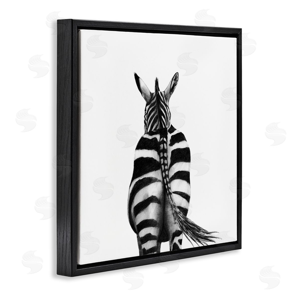Zebra Butt Portrait Black Floating Frame Canvas Wall Art, Home Decor by Victoria Borges