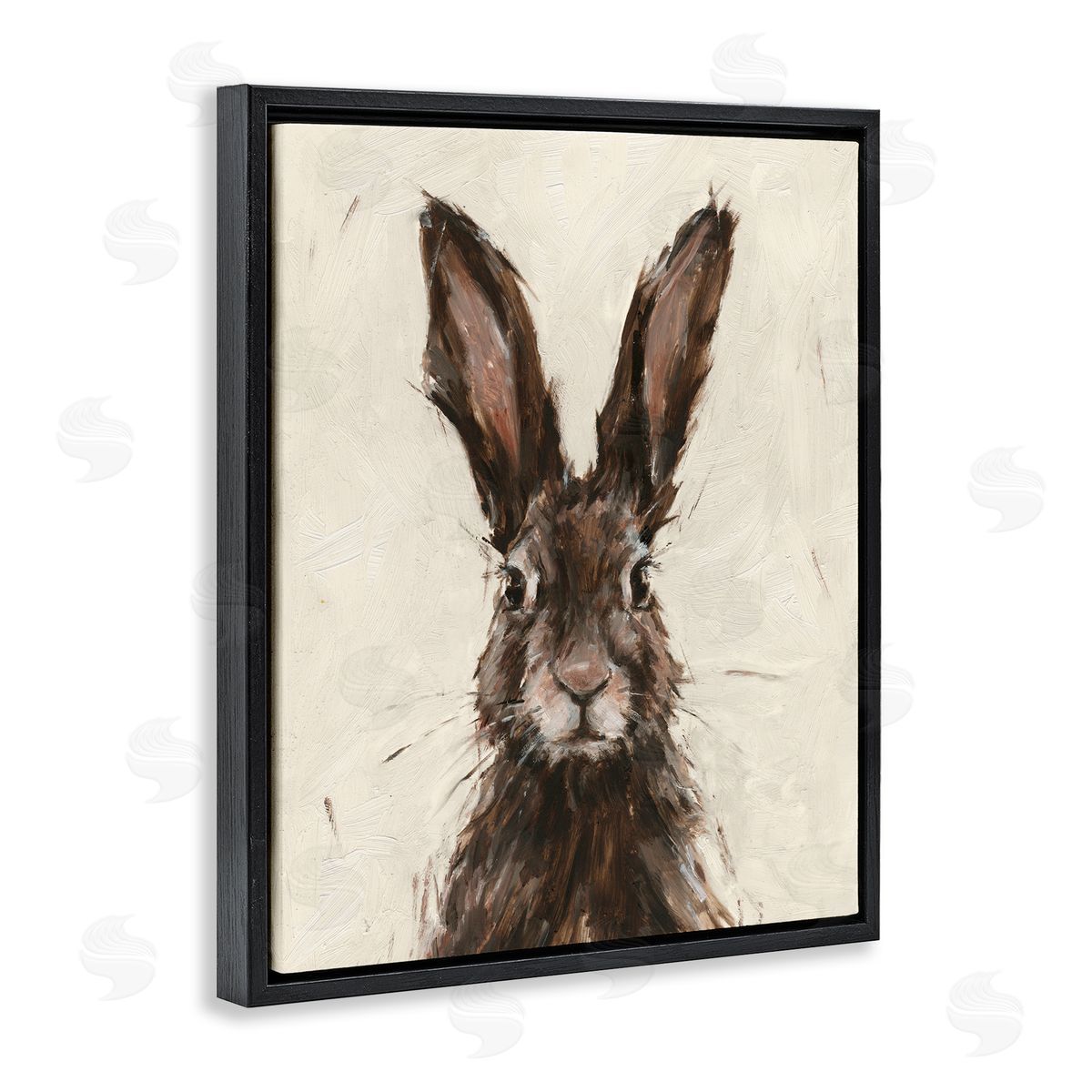 Brown European Rabbit Hare Portrait Black Floating Frame Canvas Wall Art, Home Decor by Ethan Harper
