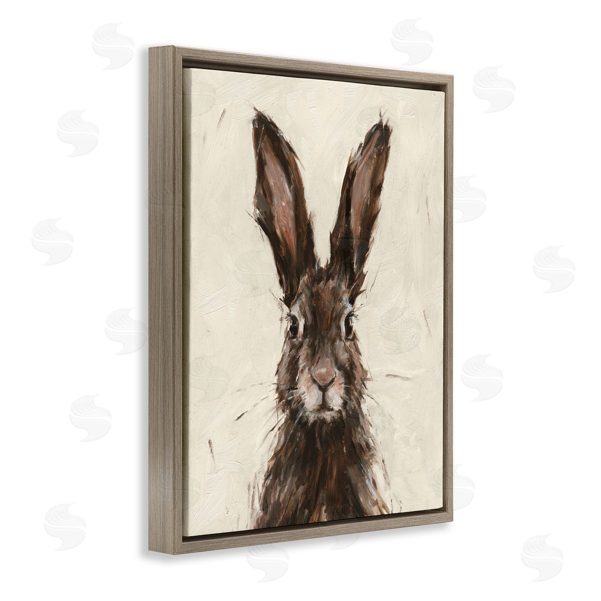 Brown European Rabbit Hare Portrait Brown Floating Frame Canvas Wall Art, Home Decor by Ethan Harper