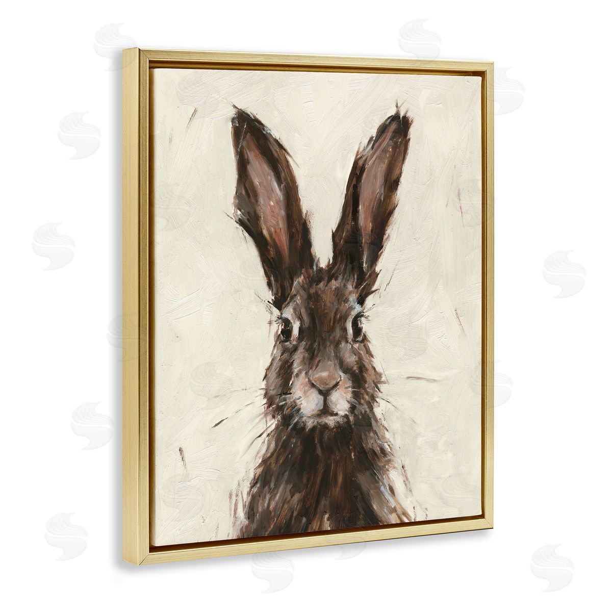 Brown European Rabbit Hare Portrait Gold Floating Frame Canvas Wall Art, Home Decor by Ethan Harper