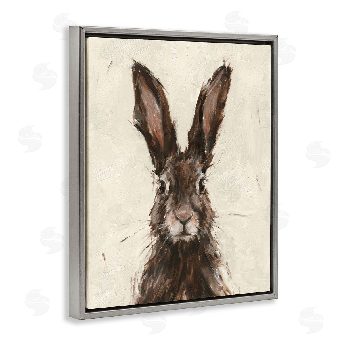Brown European Rabbit Hare Portrait Grey Floating Frame Canvas Wall Art, Home Decor by Ethan Harper
