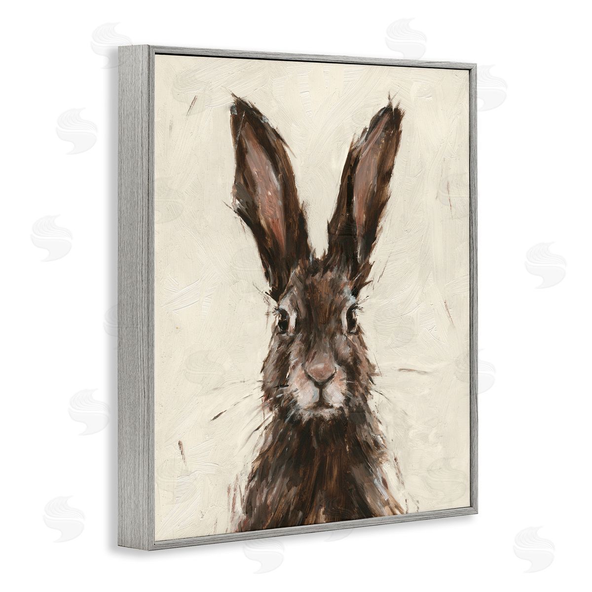 Brown European Rabbit Hare Portrait Grey Frame Print Wall Art, Home Decor by Ethan Harper