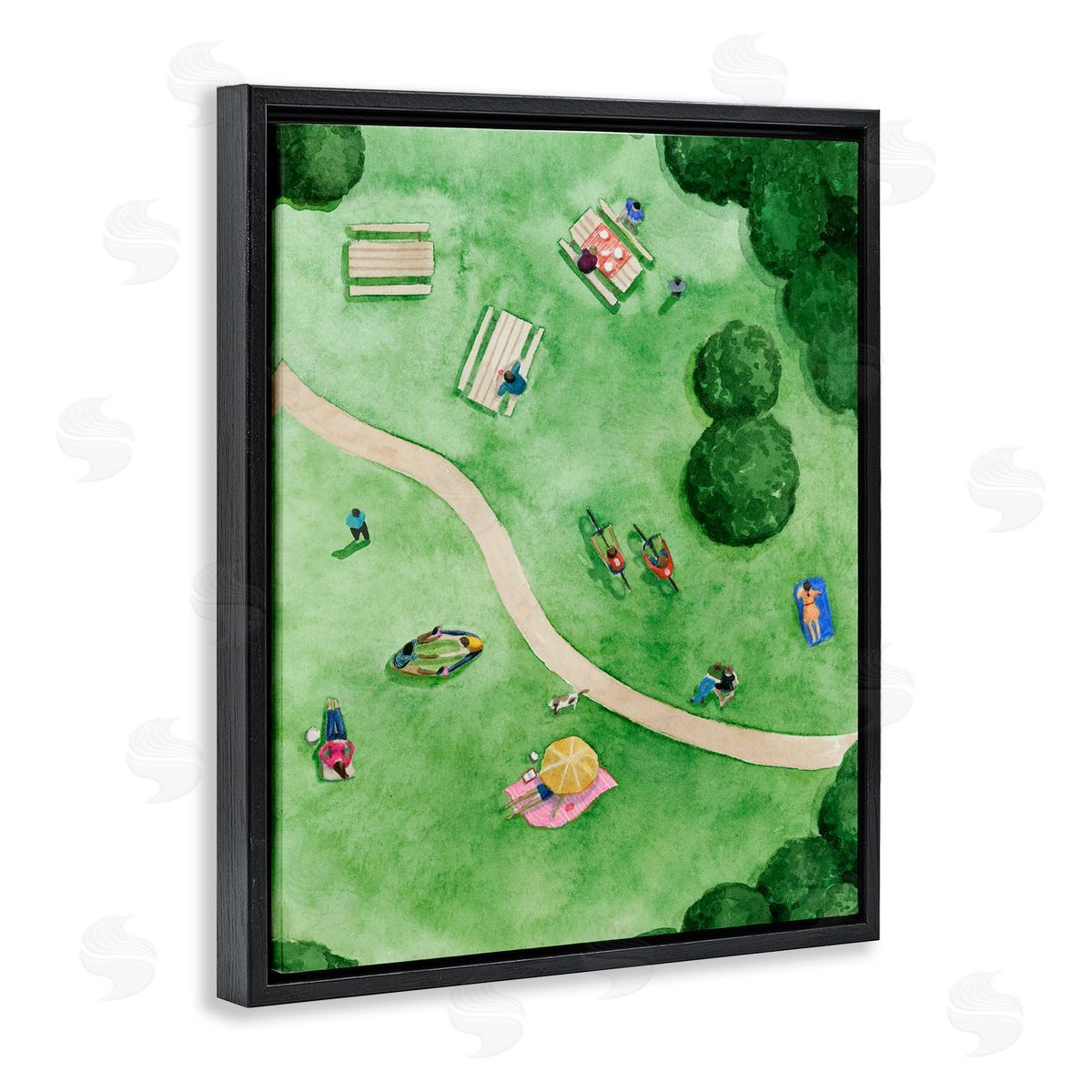 Kid's Summer Park Landscape Black Floating Frame Canvas Wall Art, Home Decor by Grace Popp