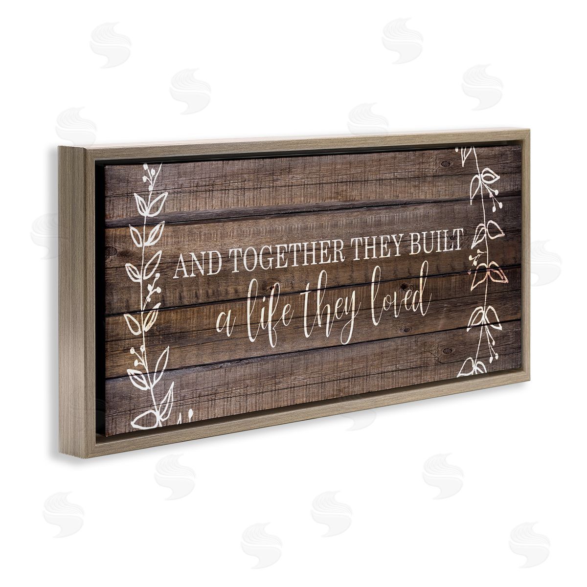Together They Built Love Pattern Brown Floating Frame Canvas Wall Art, Home Decor by Kim Allen