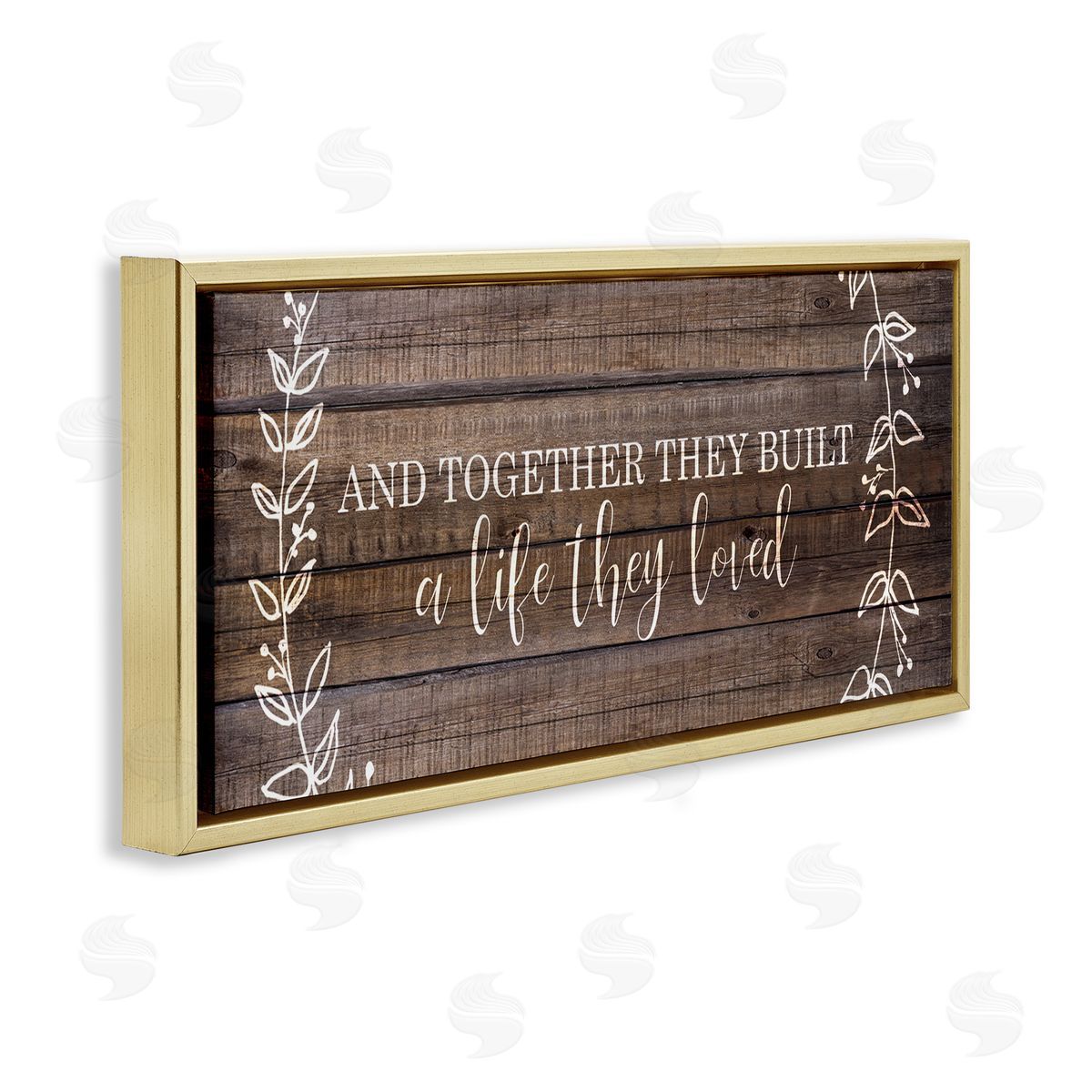 Together They Built Love Pattern Gold Floating Frame Canvas Wall Art, Home Decor by Kim Allen