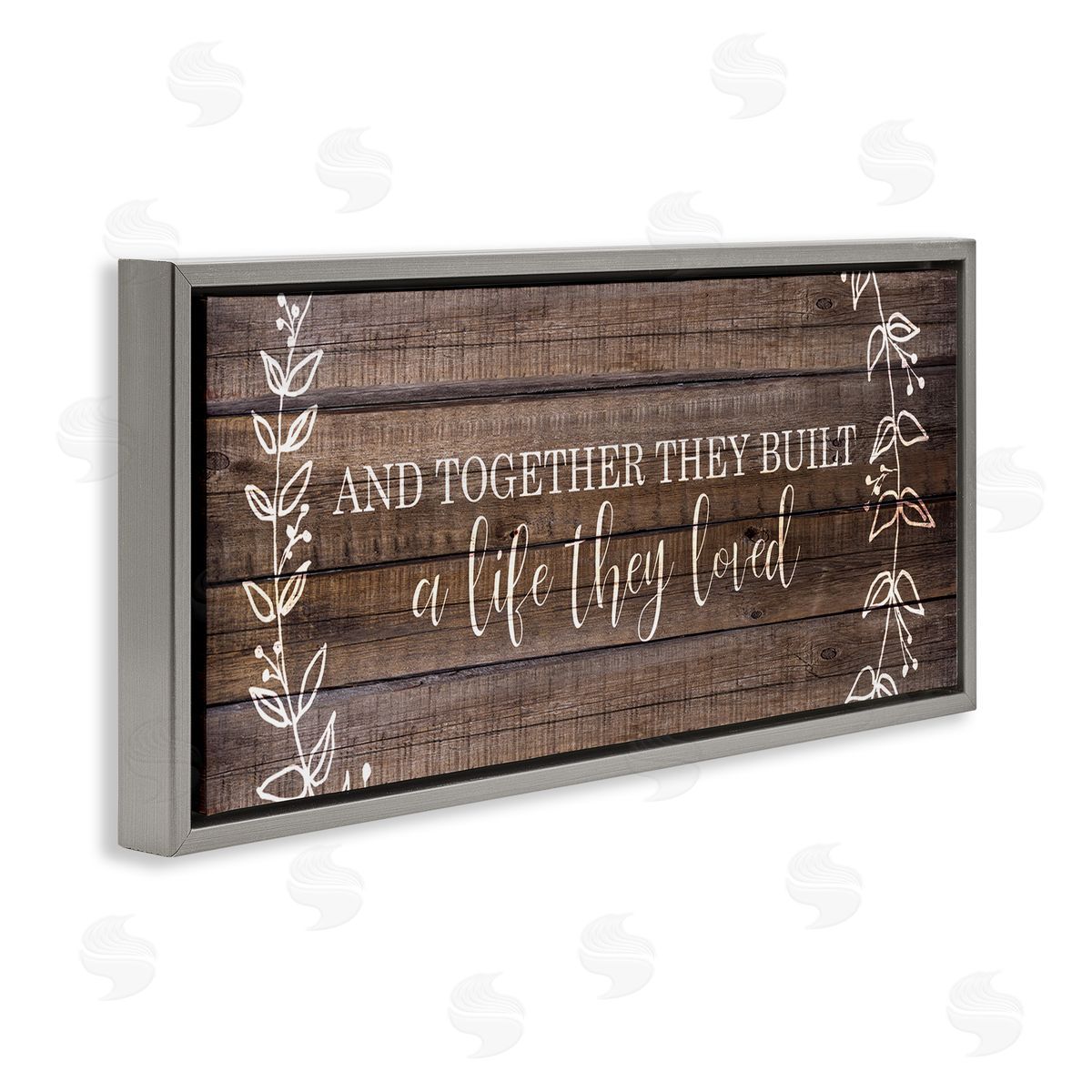 Together They Built Love Pattern Grey Floating Frame Canvas Wall Art, Home Decor by Kim Allen