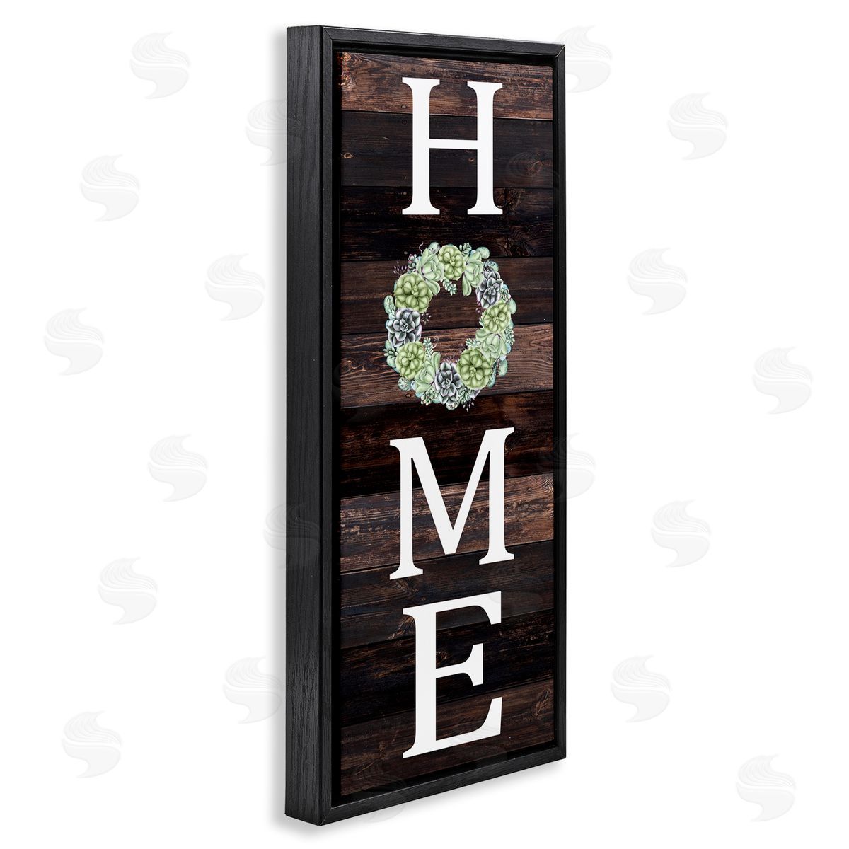 Welcome Home with Succulent Wreath Black Floating Frame Canvas Wall Art, Home Decor by Kim Allen