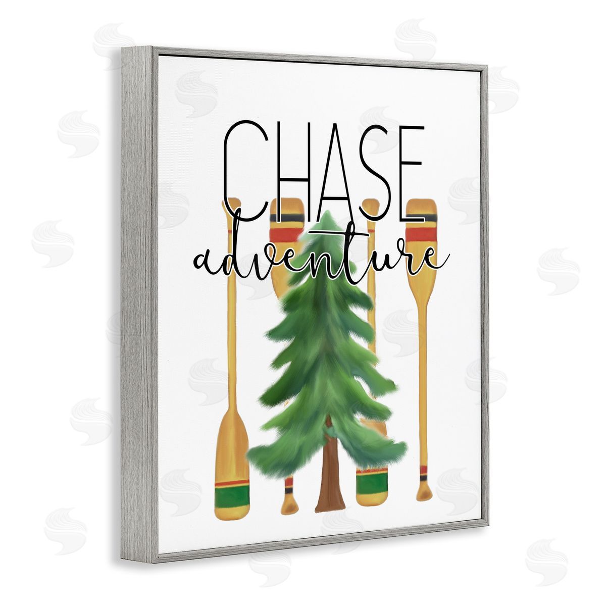 Chase Adventures Tree and Oars Grey Frame Print Wall Art, Home Decor by Kim Allen