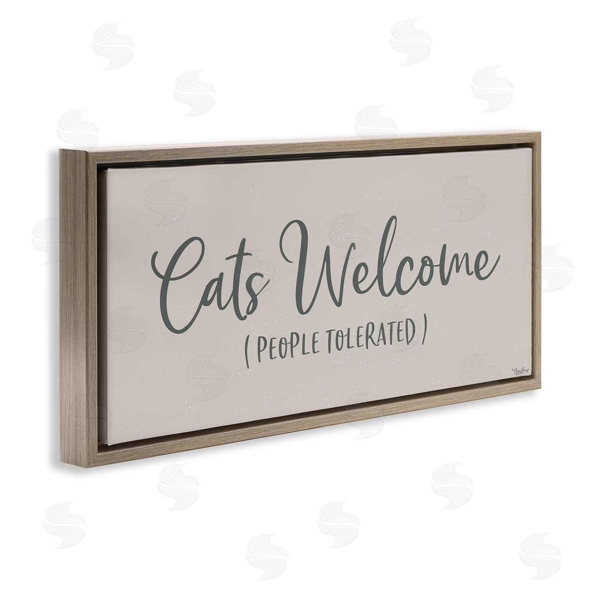 Cats Welcome People Tolerated Brown Floating Frame Canvas Wall Art, Home Decor by Gigi Louise