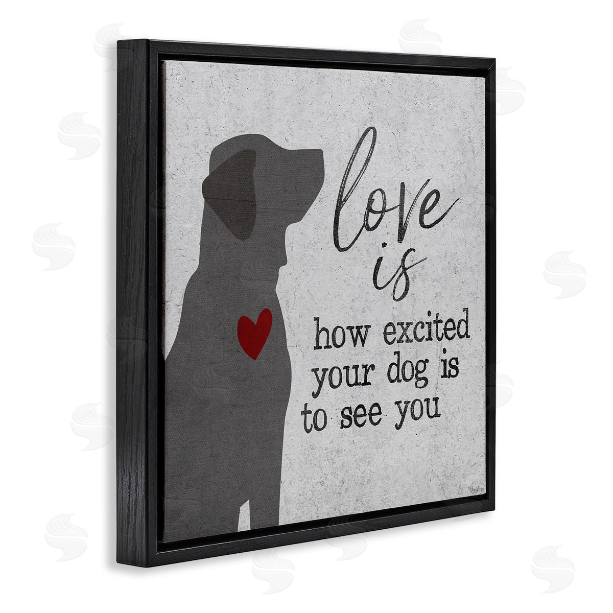 Love Is Excited Dog Pet Phrase Black Floating Frame Canvas Wall Art, Home Decor by Gigi Louise