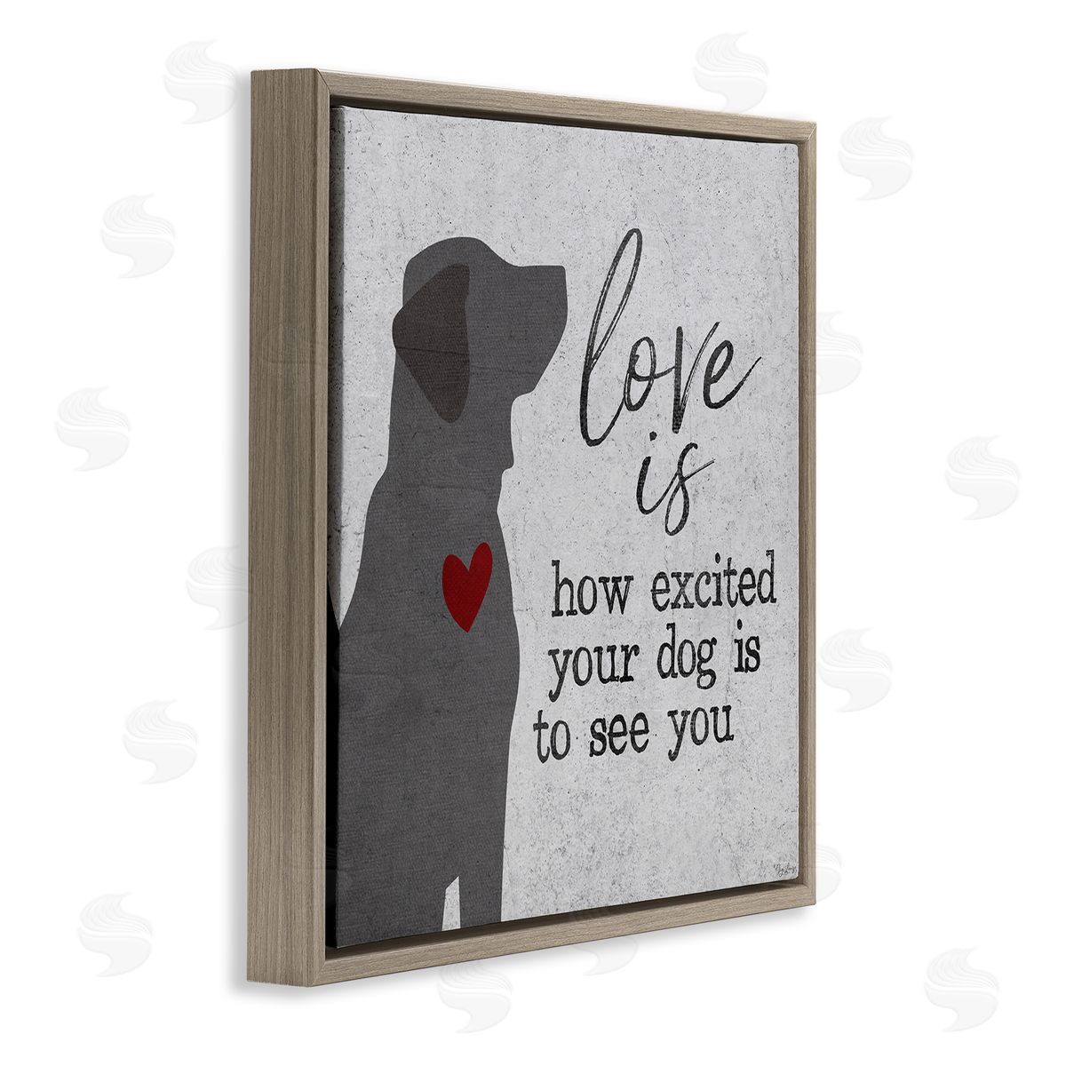 Love Is Excited Dog Pet Phrase Brown Floating Frame Canvas Wall Art, Home Decor by Gigi Louise