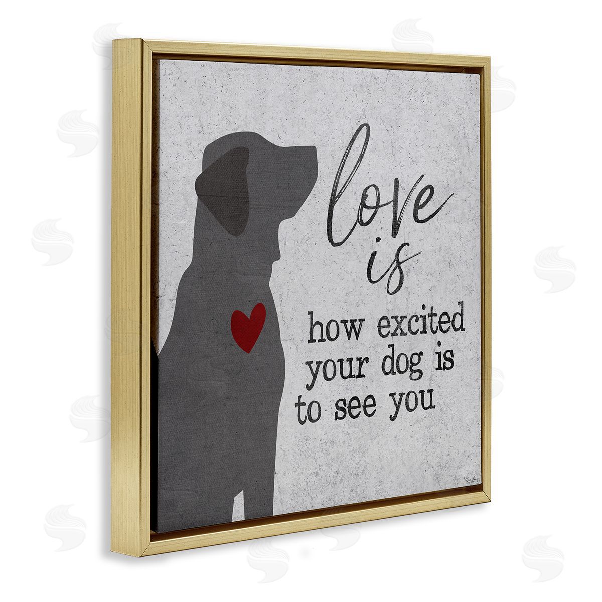 Love Is Excited Dog Pet Phrase Gold Floating Frame Canvas Wall Art, Home Decor by Gigi Louise